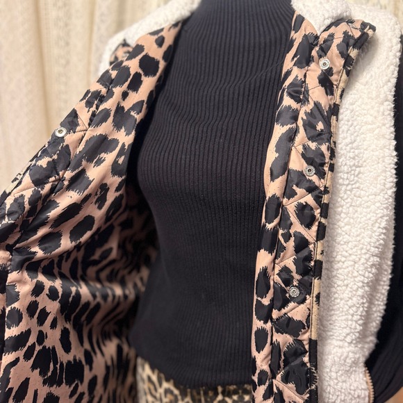 COMO Vintage Y2K Leopard Print Sherpa Lined Puffer Vest Quilted Lined - Picture 5 of 5
